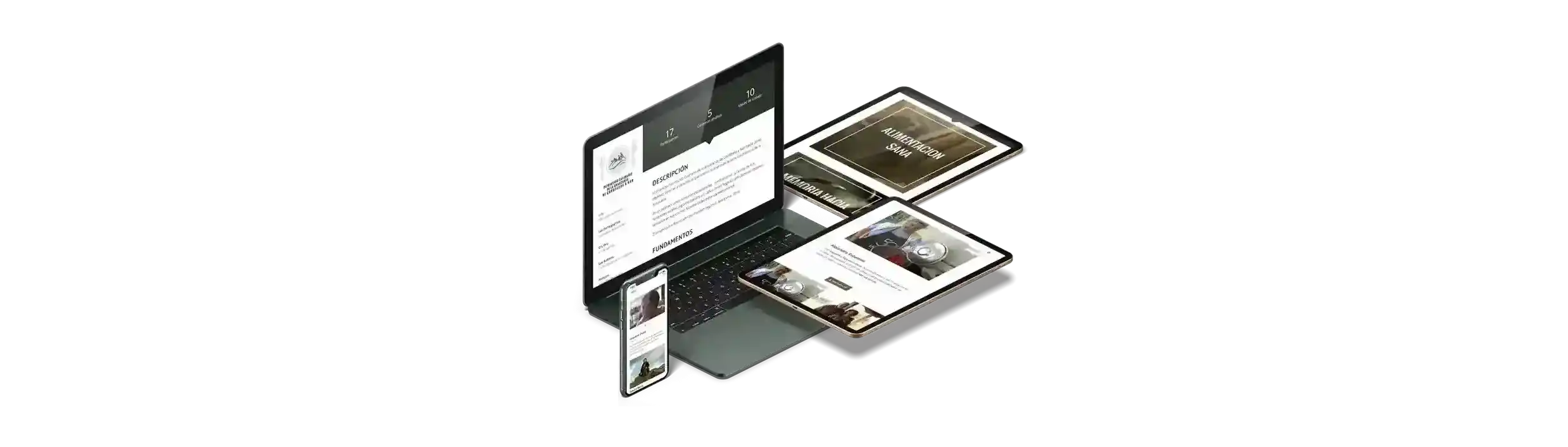 A laptop, tablet, and smartphone displaying web pages designed by Mike Walsh, illustrating responsive web development and design.