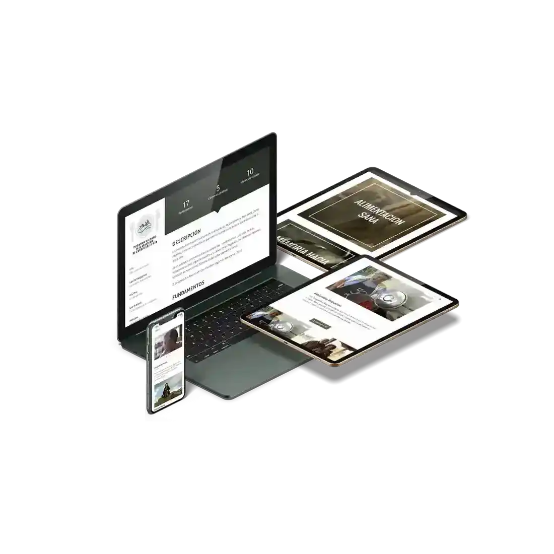 A laptop, tablet, and smartphone displaying web pages designed by Mike Walsh, illustrating responsive web development and design.